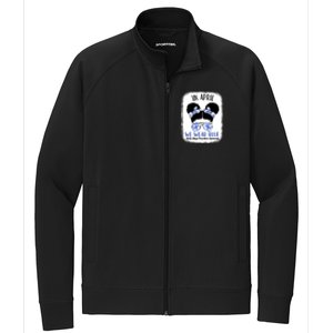 Child Abuse Prevention Awareness Month Blue Ribbon Messy Bun Gift Stretch Full-Zip Cadet Jacket