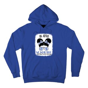 Child Abuse Prevention Awareness Month Blue Ribbon Messy Bun Gift Hoodie