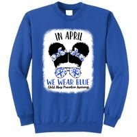 Child Abuse Prevention Awareness Month Blue Ribbon Messy Bun Gift Sweatshirt