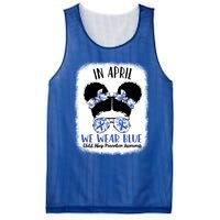 Child Abuse Prevention Awareness Month Blue Ribbon Messy Bun Gift Mesh Reversible Basketball Jersey Tank