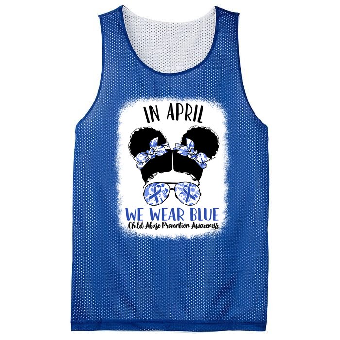 Child Abuse Prevention Awareness Month Blue Ribbon Messy Bun Gift Mesh Reversible Basketball Jersey Tank