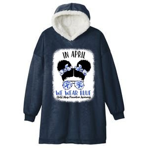 Child Abuse Prevention Awareness Month Blue Ribbon Messy Bun Gift Hooded Wearable Blanket