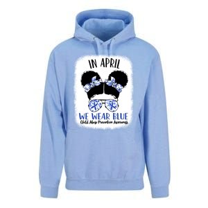 Child Abuse Prevention Awareness Month Blue Ribbon Messy Bun Gift Unisex Surf Hoodie