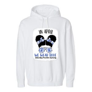 Child Abuse Prevention Awareness Month Blue Ribbon Messy Bun Gift Garment-Dyed Fleece Hoodie