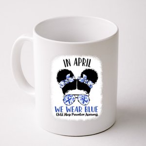 Child Abuse Prevention Awareness Month Blue Ribbon Messy Bun Gift Coffee Mug