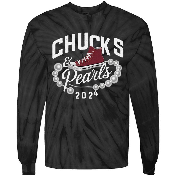 Chucks And Pearls 2024 Kamala For President Elections Merch Tie-Dye Long Sleeve Shirt