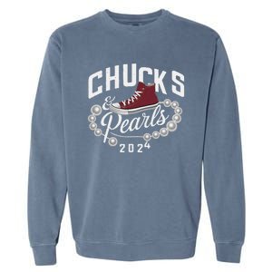 Chucks And Pearls 2024 Kamala For President Elections Merch Garment-Dyed Sweatshirt