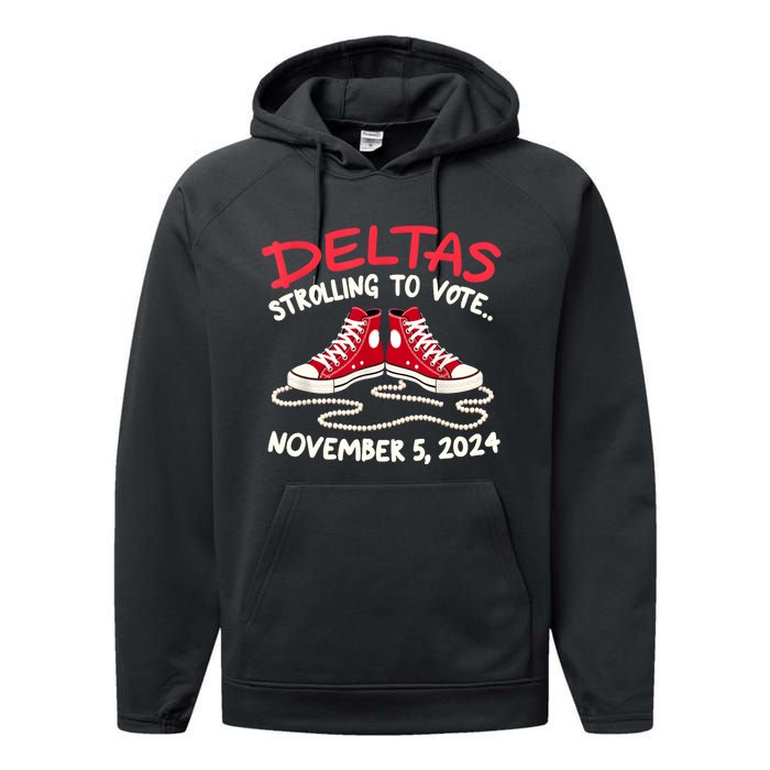 Chucks And Pearls Deltas Strolling To Vote November 5 2024 Performance Fleece Hoodie