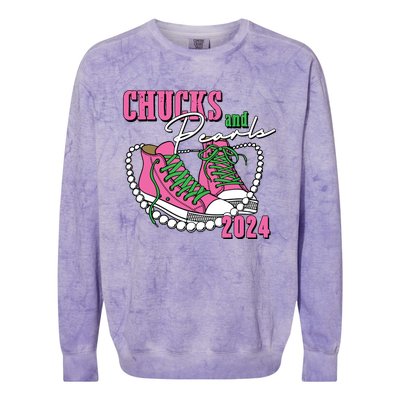 Chucks And Pearls Im With Her Kamala 2024 Colorblast Crewneck Sweatshirt