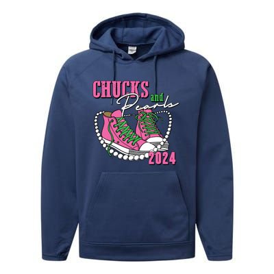 Chucks And Pearls Im With Her Kamala 2024 Performance Fleece Hoodie