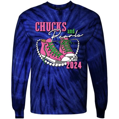 Chucks And Pearls Im With Her Kamala 2024 Tie-Dye Long Sleeve Shirt