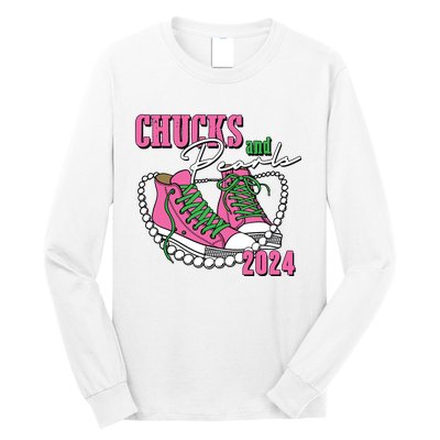 Chucks And Pearls Im With Her Kamala 2024 Long Sleeve Shirt