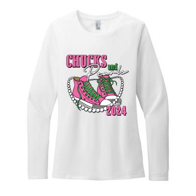 Chucks And Pearls Im With Her Kamala 2024 Womens CVC Long Sleeve Shirt