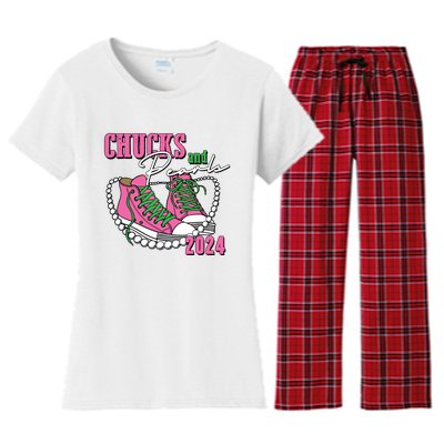 Chucks And Pearls Im With Her Kamala 2024 Women's Flannel Pajama Set