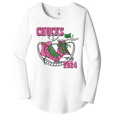 Chucks And Pearls Im With Her Kamala 2024 Women's Perfect Tri Tunic Long Sleeve Shirt