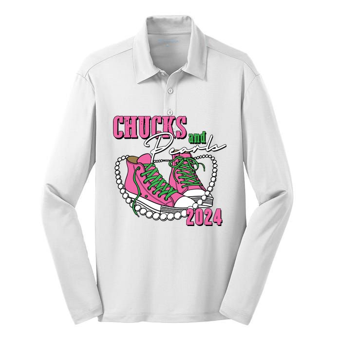 Chucks And Pearls Im With Her Kamala 2024 Silk Touch Performance Long Sleeve Polo