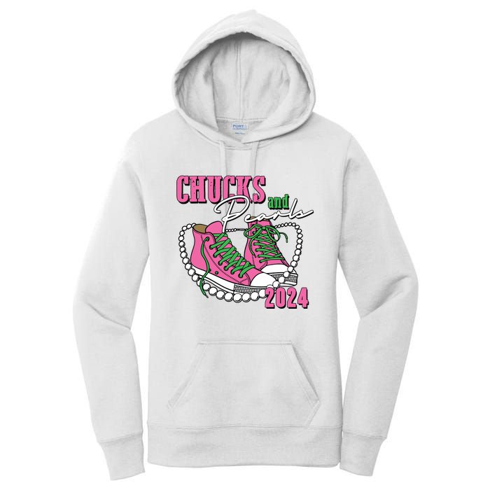 Chucks And Pearls Im With Her Kamala 2024 Women's Pullover Hoodie