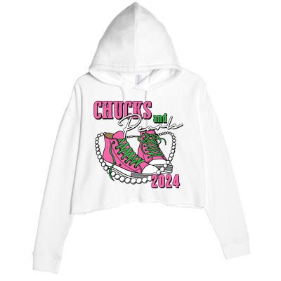 Chucks And Pearls Im With Her Kamala 2024 Crop Fleece Hoodie