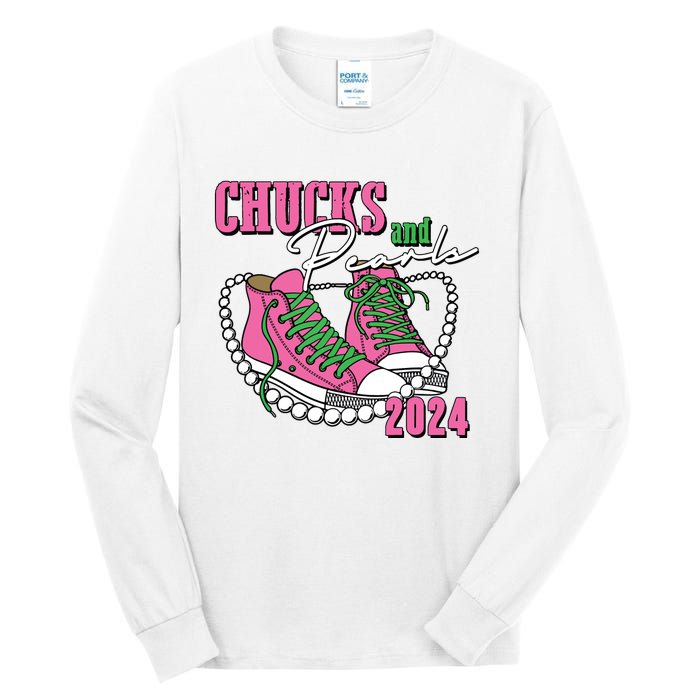 Chucks And Pearls Im With Her Kamala 2024 Tall Long Sleeve T-Shirt