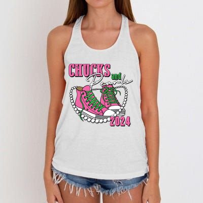 Chucks And Pearls Im With Her Kamala 2024 Women's Knotted Racerback Tank