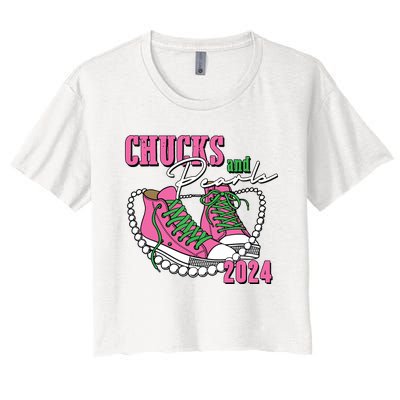 Chucks And Pearls Im With Her Kamala 2024 Women's Crop Top Tee