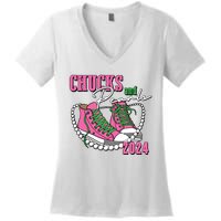 Chucks And Pearls Im With Her Kamala 2024 Women's V-Neck T-Shirt