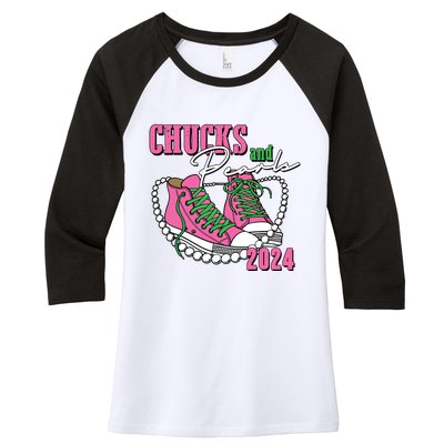 Chucks And Pearls Im With Her Kamala 2024 Women's Tri-Blend 3/4-Sleeve Raglan Shirt