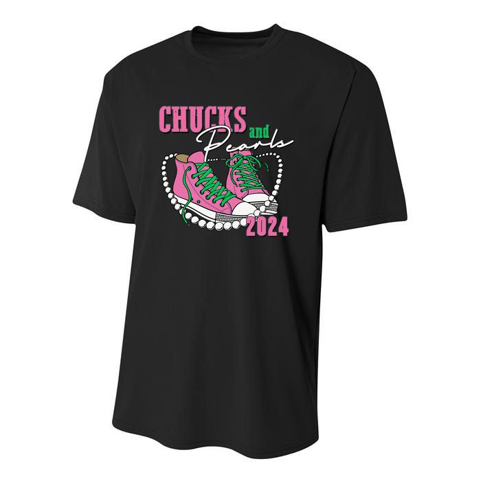 Chucks And Pearls IM With Her Kamala 2024 Youth Performance Sprint T-Shirt