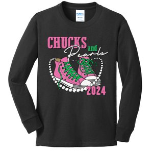 Chucks And Pearls IM With Her Kamala 2024 Kids Long Sleeve Shirt