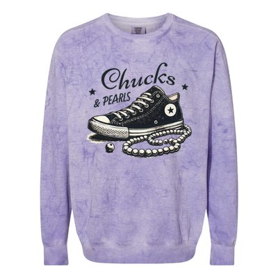 Chucks And Pearls IM With Her Kamala 2024 Retro Vintage Colorblast Crewneck Sweatshirt