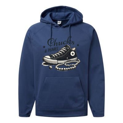 Chucks And Pearls IM With Her Kamala 2024 Retro Vintage Performance Fleece Hoodie