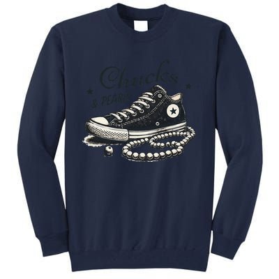 Chucks And Pearls IM With Her Kamala 2024 Retro Vintage Tall Sweatshirt