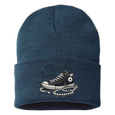 Chucks And Pearls IM With Her Kamala 2024 Retro Vintage Sustainable Knit Beanie