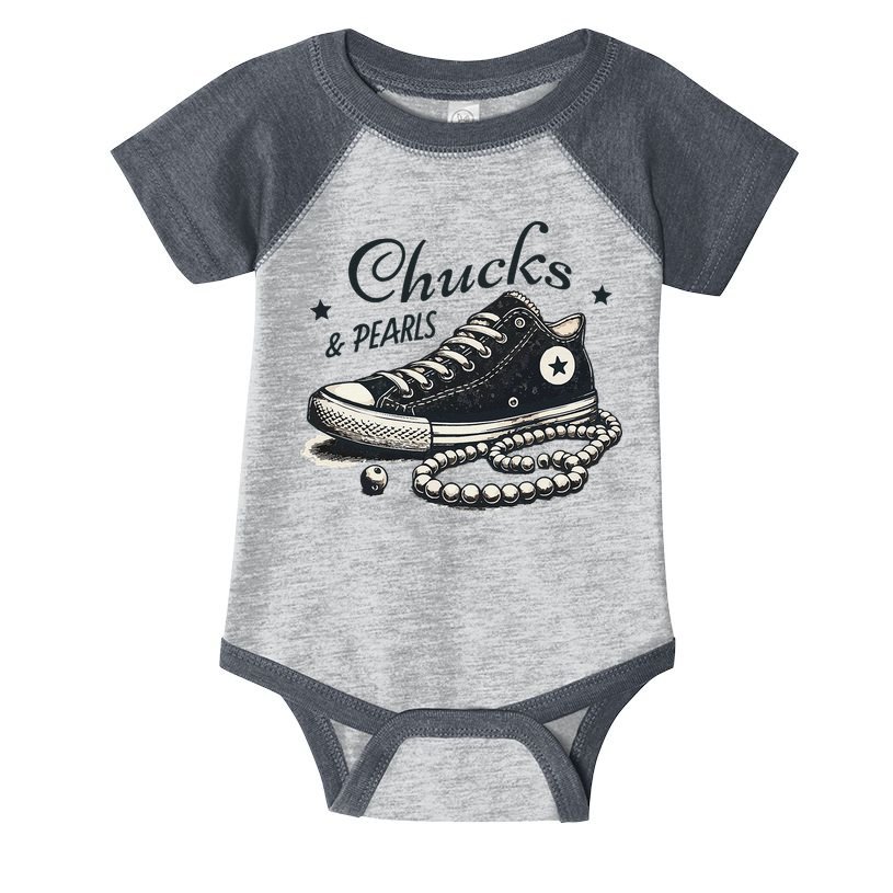 Chucks And Pearls IM With Her Kamala 2024 Retro Vintage Infant Baby Jersey Bodysuit