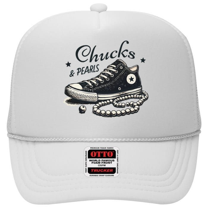 Chucks And Pearls IM With Her Kamala 2024 Retro Vintage High Crown Mesh Back Trucker Hat