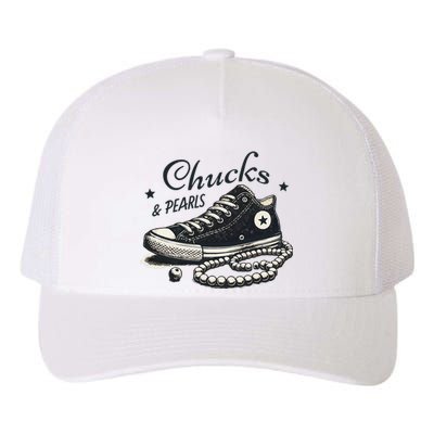 Chucks And Pearls IM With Her Kamala 2024 Retro Vintage Yupoong Adult 5-Panel Trucker Hat