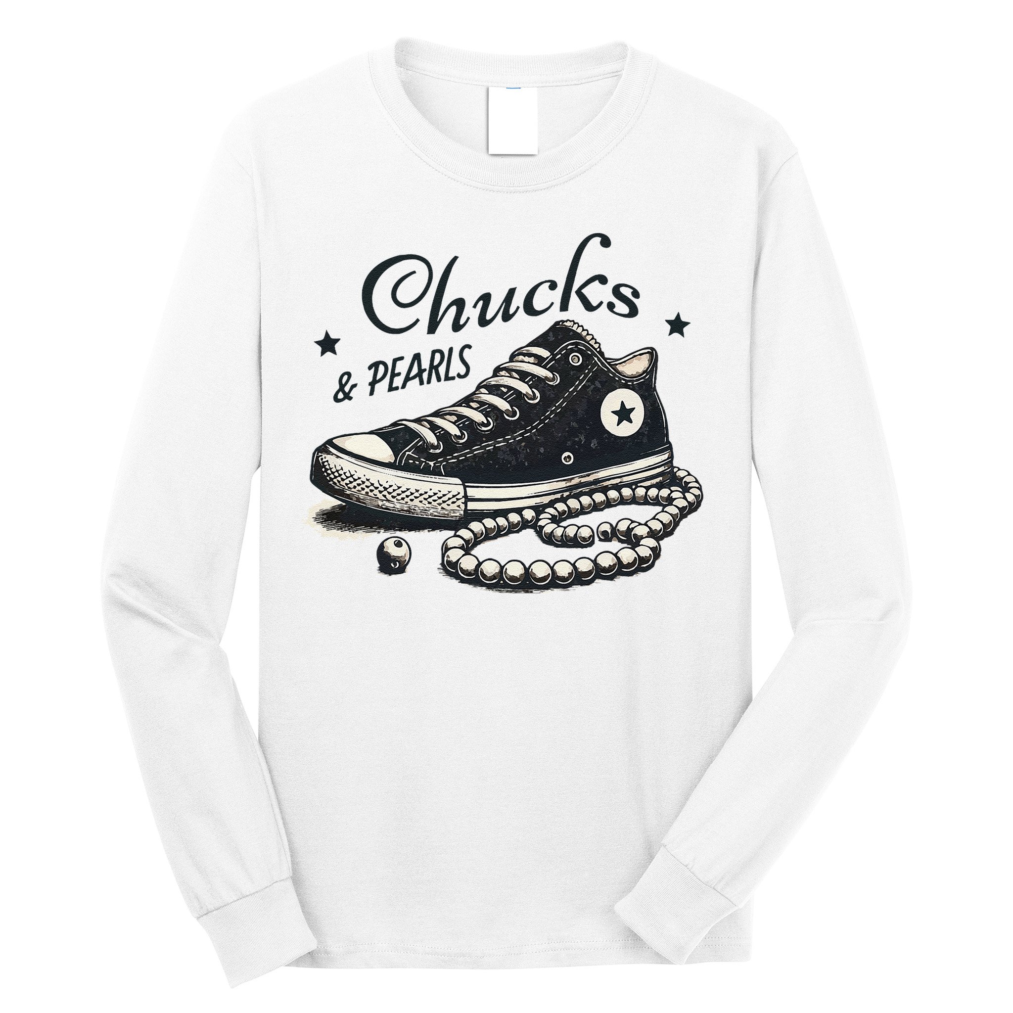 Chucks And Pearls IM With Her Kamala 2024 Retro Vintage Long Sleeve Shirt