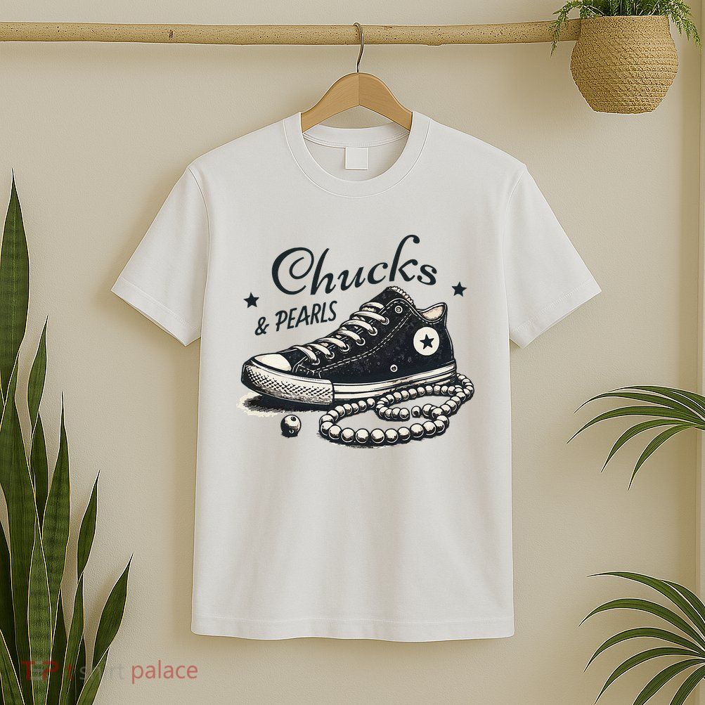 Chucks And Pearls IM With Her Kamala 2024 Retro Vintage T-Shirt