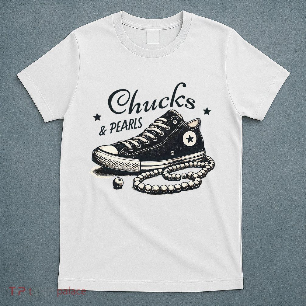 Chucks And Pearls IM With Her Kamala 2024 Retro Vintage T-Shirt