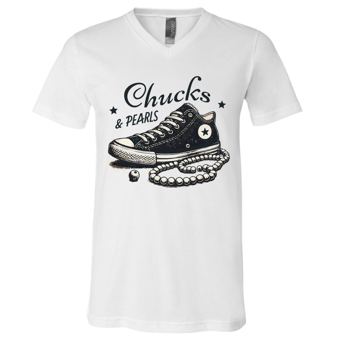 Chucks And Pearls IM With Her Kamala 2024 Retro Vintage V-Neck T-Shirt