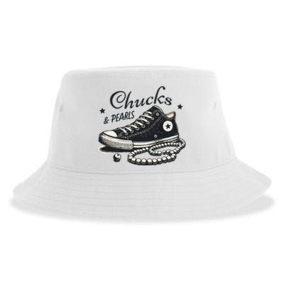 Chucks And Pearls IM With Her Kamala 2024 Retro Vintage Sustainable Bucket Hat