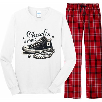 Chucks And Pearls IM With Her Kamala 2024 Retro Vintage Long Sleeve Pajama Set