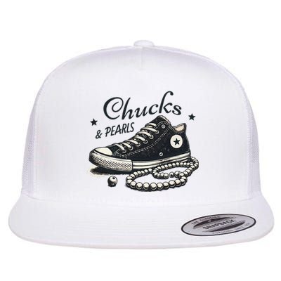 Chucks And Pearls IM With Her Kamala 2024 Retro Vintage Flat Bill Trucker Hat