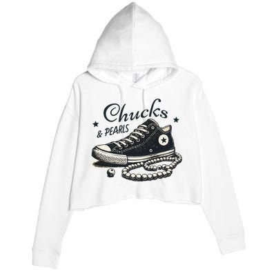 Chucks And Pearls IM With Her Kamala 2024 Retro Vintage Crop Fleece Hoodie