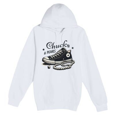 Chucks And Pearls IM With Her Kamala 2024 Retro Vintage Premium Pullover Hoodie