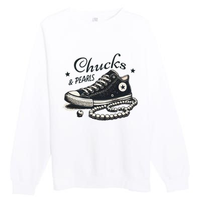 Chucks And Pearls IM With Her Kamala 2024 Retro Vintage Premium Crewneck Sweatshirt