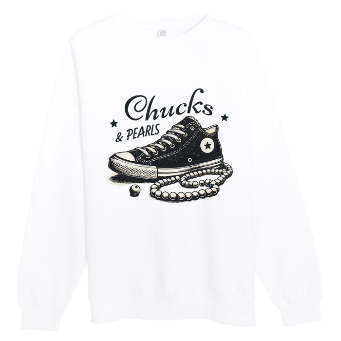 Chucks And Pearls IM With Her Kamala 2024 Retro Vintage Premium Crewneck Sweatshirt