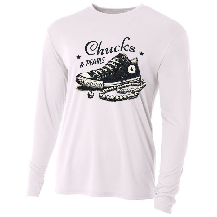 Chucks And Pearls IM With Her Kamala 2024 Retro Vintage Cooling Performance Long Sleeve Crew