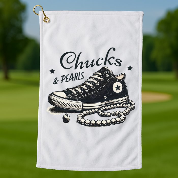 Chucks And Pearls IM With Her Kamala 2024 Retro Vintage Golf Towel
