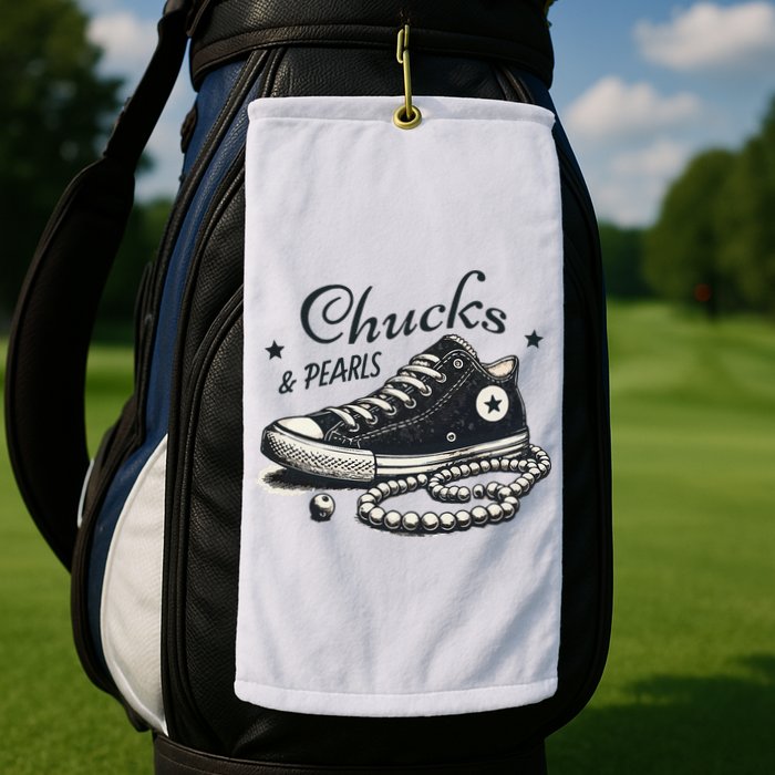 Chucks And Pearls IM With Her Kamala 2024 Retro Vintage Golf Towel